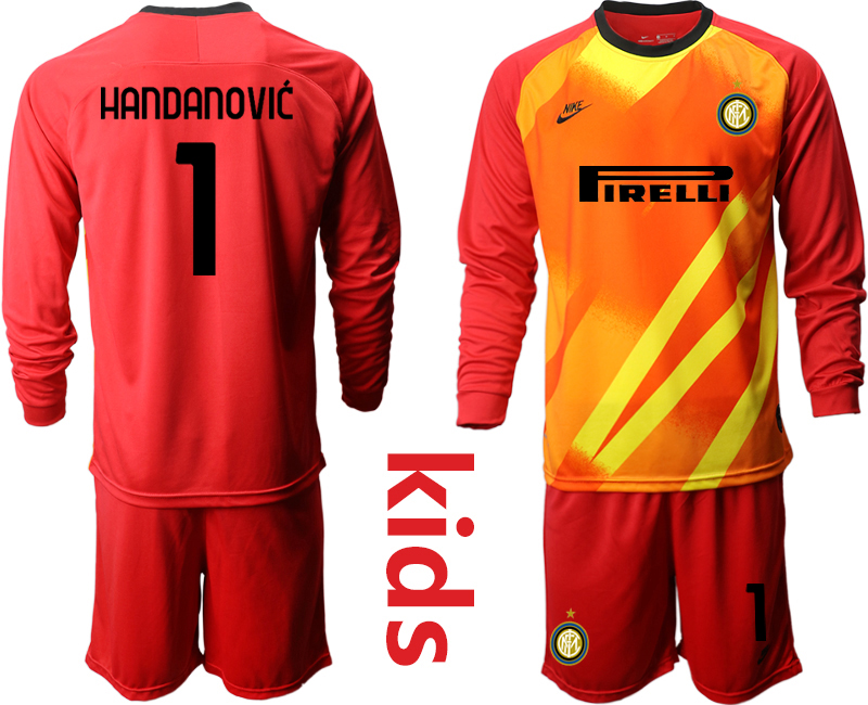 Youth 2020-2021 club Inter Milan red long sleeved Goalkeeper #1 Soccer Jerseys->manchester united jersey->Soccer Club Jersey
